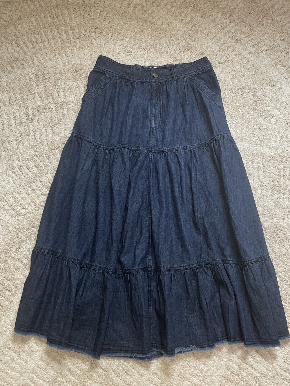 Pilcro 100% Cotton Dark Indigo Tiered Denim Maxi Skirt Size M - Picture 6 of 14